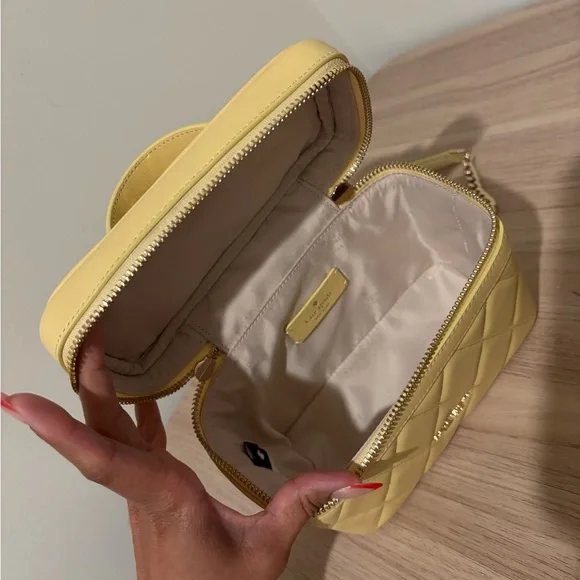 kate spade Quilted Leather Top-Handle Vanity Bag in Pale Yellow - Picture 6 of 9